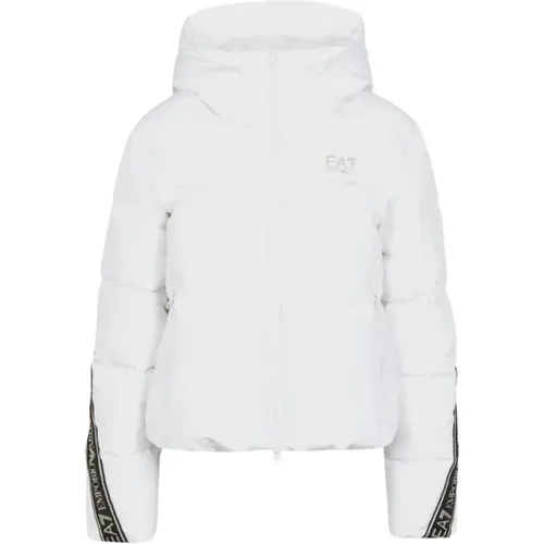 Hooded Down Jacket with Custom Logo Tape , female, Sizes: L, M - Emporio Armani EA7 - Modalova