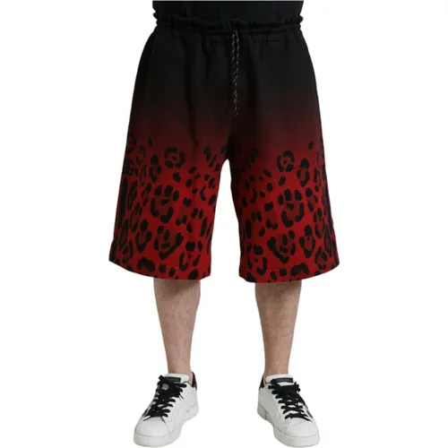 Long Shorts, male, , Size: L Red Leopard Print Bermuda Shorts - Dolce & Gabbana - Modalova