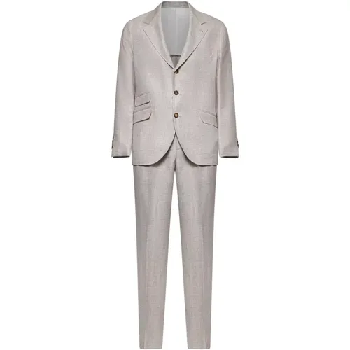 Single Breasted Suits, male, , Size: XL Beige Linen Wool Silk Blazer Trousers - BRUNELLO CUCINELLI - Modalova