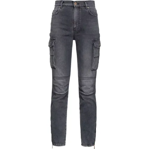 Grey Skinny-Fit Cargo Jeans , female, Sizes: W30 - pinko - Modalova