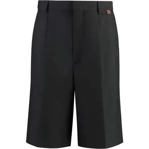 Long Shorts, male, , Size: L Wool Blend Twill Short with Web - Gucci - Modalova