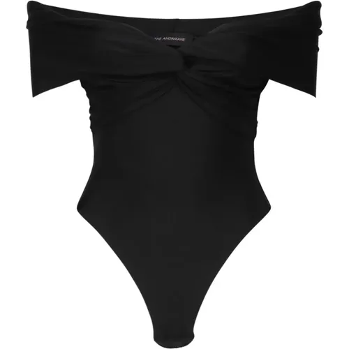 Schwarzer Crossover-Bodysuit im Bardot-Stil , Damen, Größe: XS - Andamane - Modalova
