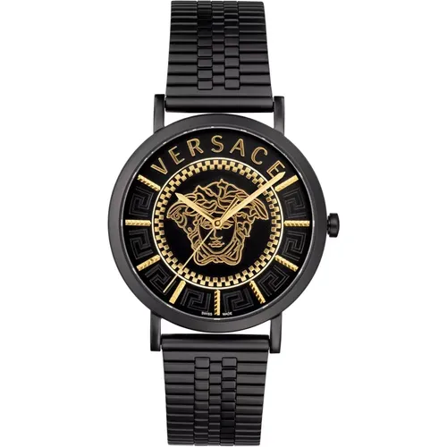 Watches, male, , Size: ONE SIZE V-Essential Stainless Steel Bracelet Watch - Versace - Modalova