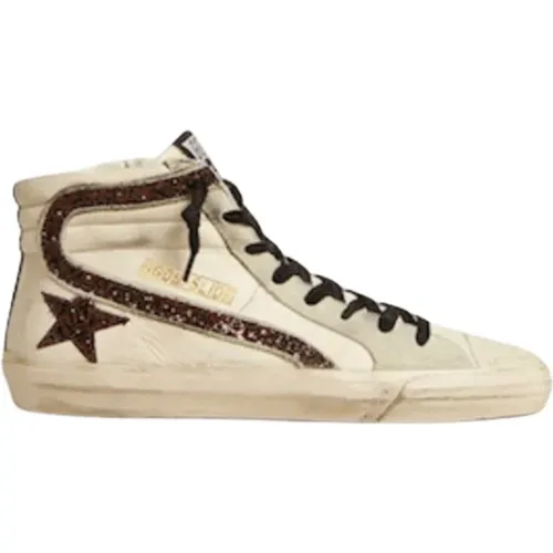 Sneakers, male, , Size: 5 US Slide Sneakers with Glitter Star Appliqué - Golden Goose - Modalova