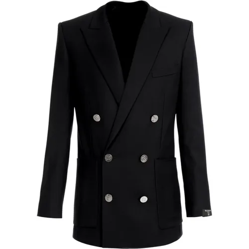 Blazers, male, , Size: M Twill blazer with double-breasted silver-tone buttoned fastening - Balmain - Modalova