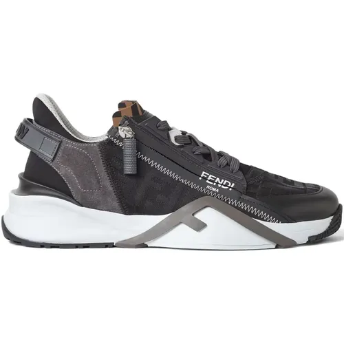 Sneakers, male, , Size: 10 US Grey Slip-On Sneakers with Elastic Laces - Fendi - Modalova