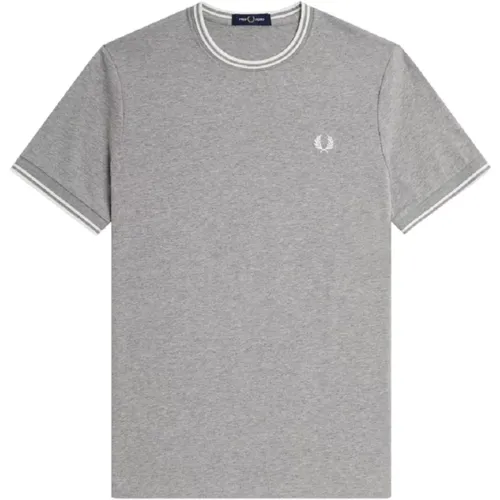 Klassisches Doppelstreifen T-Shirt Grau , Herren, Größe: XL - Fred Perry - Modalova