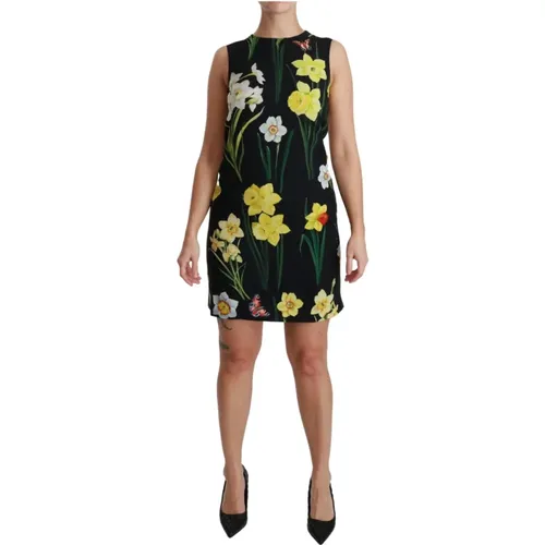 Schwarzes Ärmelloses Sheath Minikleid mit Blumenmuster - Dolce & Gabbana - Modalova