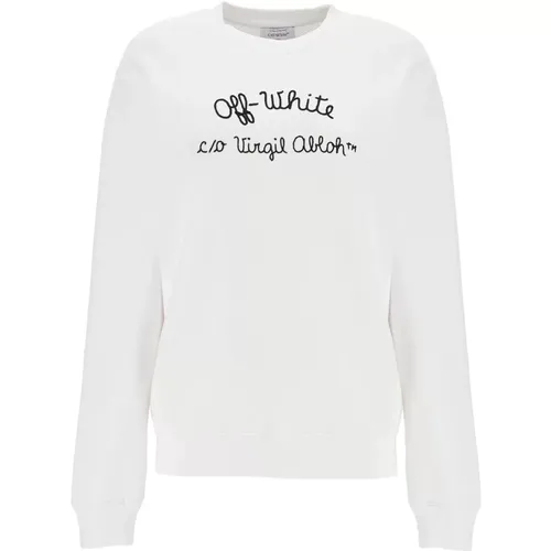 Off , Bestickter Crewneck-Sweatshirt , Damen, Größe: L - Off White - Modalova