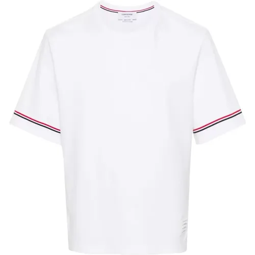 T-Shirts, male, , Size: XL Striped Cotton T-shirt with Logo - Thom Browne - Modalova