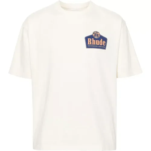 Weißes Baumwollcreme T-Shirt mit Logo-Print , Herren, Größe: S - Rhude - Modalova