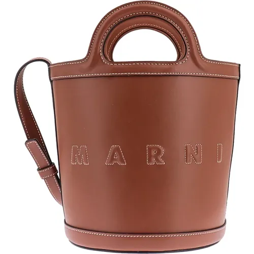 Braune Leder Bucket Bag Rucksack Ss23 - Marni - Modalova