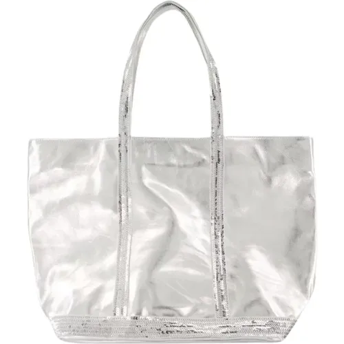 Pailletten Shopper Tasche - Leder - Silber - Vanessa Bruno - Modalova