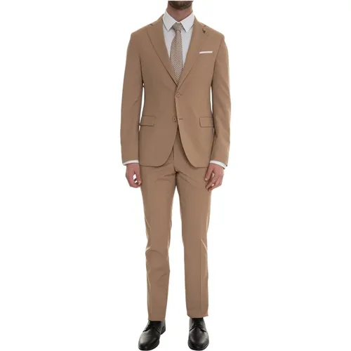 Single Breasted Suits, male, , Size: M Classic 2-Button Suit with Side Slits - Paoloni - Modalova