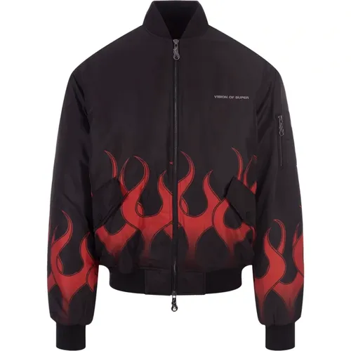 Bomber Jackets, male, , Size: M Flame Print Padded Bomber Jacket - Vision OF Super - Modalova