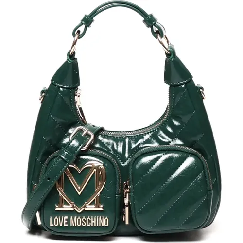 Gepolsterte Grüne Tasche mit Gold-Logo - Love Moschino - Modalova