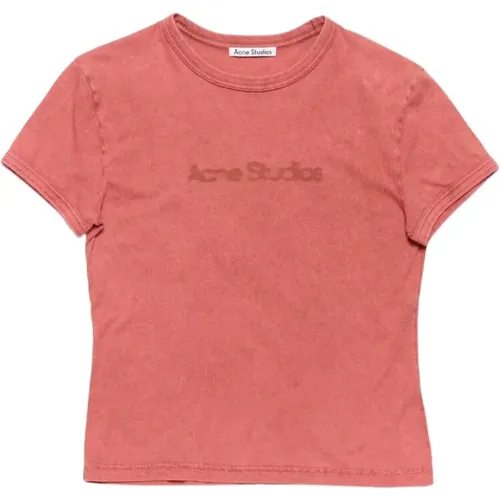 Salmon Blurred Logo T-shirt , female, Sizes: L - Acne Studios - Modalova