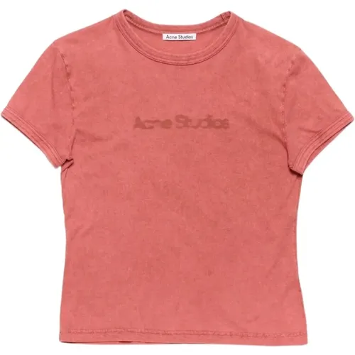 Salmon Blurred Logo T-shirt , female, Sizes: L, M - Acne Studios - Modalova
