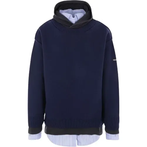 Blauer Lagenlook Trompe-loeil Pullover,Baumwollstrick Sweatshirt mit Hemddetail - Balenciaga - Modalova