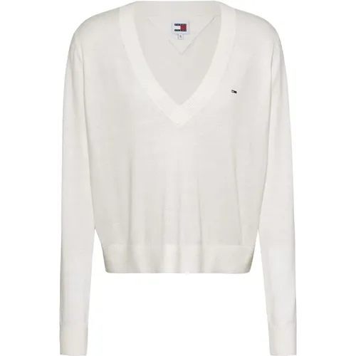 Weißer Pullover Elegant Vielseitig Zeitlos , Damen, Größe: M - Tommy Jeans - Modalova