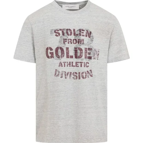 Moderner grauer T-Shirt mit Vintage-Print , Herren, Größe: M - Golden Goose - Modalova