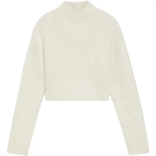 Turtlenecks, female, , Size: M Cropped Wool-Blend Sweater with Layered Neckline - HUGO - Modalova