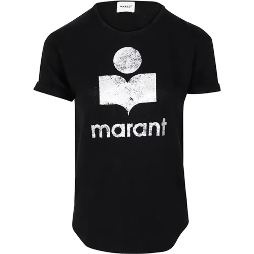 Trendiges Schwarzes Shirt mit Metallic-Logo , Damen, Größe: M - Isabel Marant Étoile - Modalova