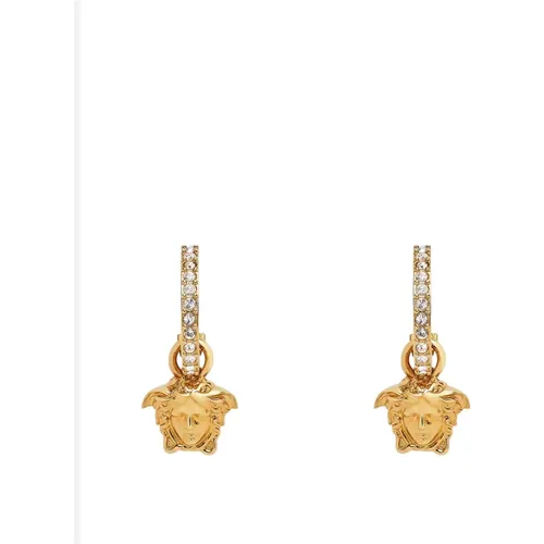 Metall Ohrringe mit Kristallen und Medusa Charme , Damen, Größe: ONE Size - Versace - Modalova