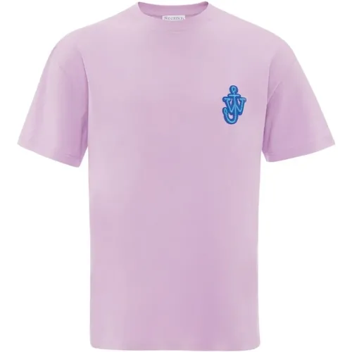 Lilac Purple Cotton T-shirt with Logo Patch , male, Sizes: L, XL - JW Anderson - Modalova