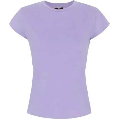 Embroidered French Sleeve T-shirt , female, Sizes: L, S - Elisabetta Franchi - Modalova