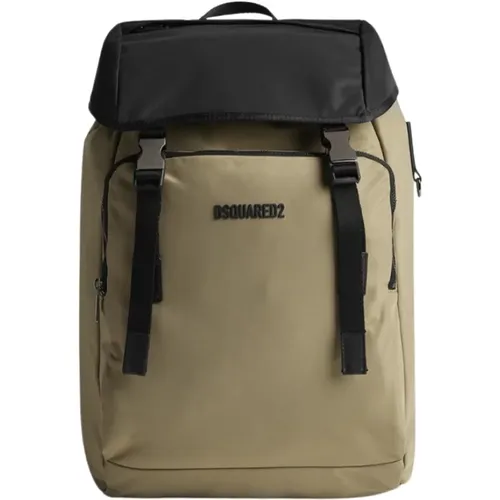 Backpacks, unisex, , Size: ONE SIZE Bicolor Backpack with Adjustable Drawstring and Zippered Pockets - Dsquared2 - Modalova