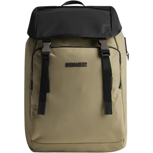 Bicolor Rucksack mit Verstellbarem Kordelzug und Reißverschlusstaschen - Dsquared2 - Modalova