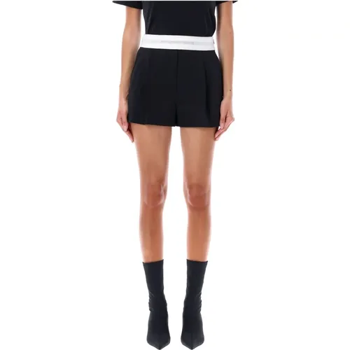 Pleated Logo High Waist Shorts , female, Sizes: 3XS, 2XS, XS - alexander wang - Modalova