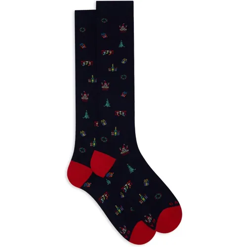 Lange blaue Baumwollsocken für Herren mit gemischtem Weihnachtsmotiv , Herren, Größe: M - Gallo - Modalova