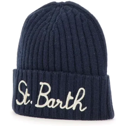 Beanies, male, , Size: ONE SIZE Navy Wool Cashmere Cap - MC2 Saint Barth - Modalova