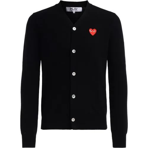 Cardigans, male, , Size: XL Heart Cardigan V-Neck Button Closure - Comme des Garçons Play - Modalova