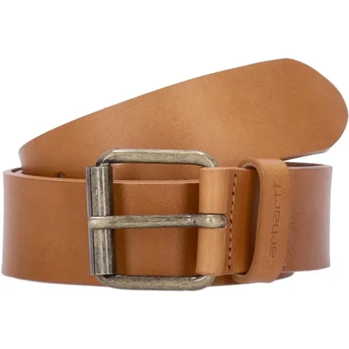 Belts, male, , Size: S Script Leather Belt Honey/Gold - Carhartt WIP - Modalova