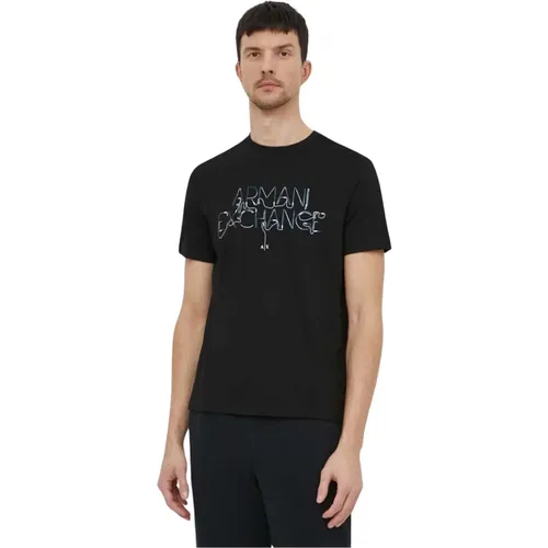 Schwarzes Baumwoll-Logo-T-Shirt , Herren, Größe: M - Armani Exchange - Modalova