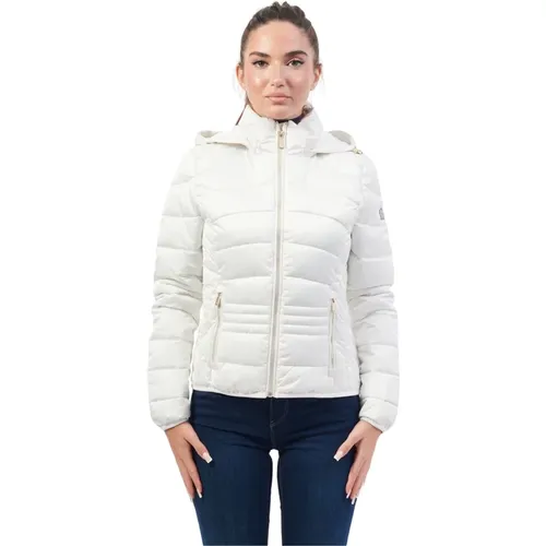 Weiße Steppregenjacke mit Kapuze , Damen, Größe: XL - YES ZEE - Modalova