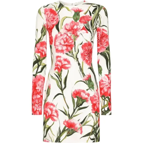 Floral Print Silk Blend Dress , female, Sizes: S, XS, 2XS - Dolce & Gabbana - Modalova
