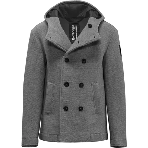 Double-Breasted Coats, male, , Size: XL Short Double-Breasted Wool Coat with Hood - BomBoogie - Modalova