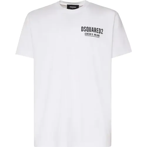 Weiße Baumwoll-T-Shirt Runder Kragen Kurze Ärmel , Herren, Größe: XL - Dsquared2 - Modalova