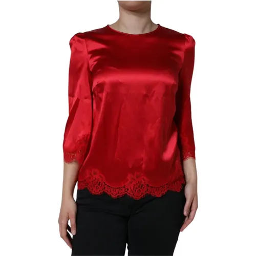 Rote Satinbluse mit Spitze - Dolce & Gabbana - Modalova