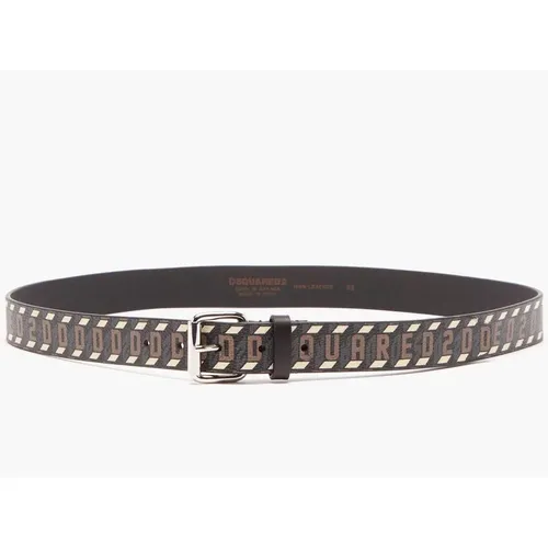 Belts, male, , Size: 105 CM Monogram Logo Leather Belt - Dsquared2 - Modalova