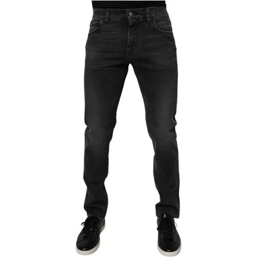 Skinny Jeans, male, , Size: 4XL Skinny Denim Jeans with Zipper - Dolce & Gabbana - Modalova