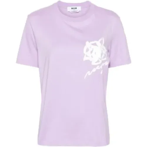 T-Shirts, female, , Size: S Lilac T-Shirt with Unique Style - Msgm - Modalova