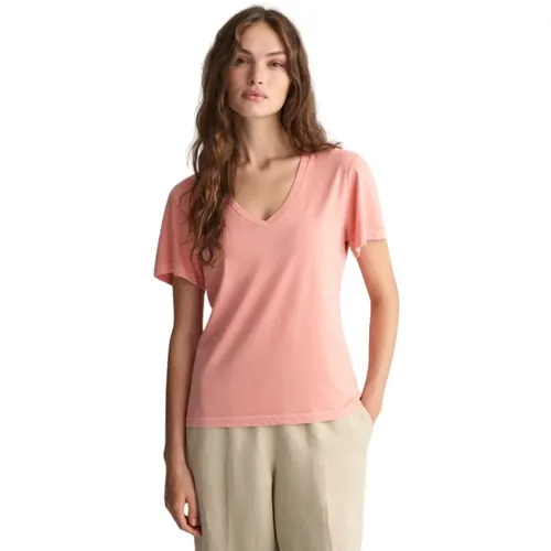 Sunfaded V-Ausschnitt T-Shirt , Damen, Größe: L - Gant - Modalova