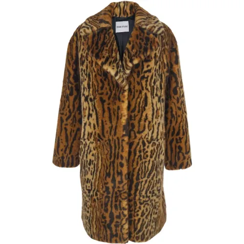 Single-Breasted Coats, female, , Size: S Leopard Motif Ecofur Coat Woman - Stand Studio - Modalova