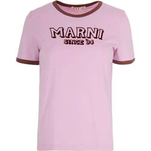 T-Shirts, female, , Size: 2XS T-shirt rosa con bordi in contrasto - Marni - Modalova