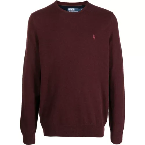 Weinroter Wollpullover mit Polo Pony Motiv , Herren, Größe: 2XL - Polo Ralph Lauren - Modalova